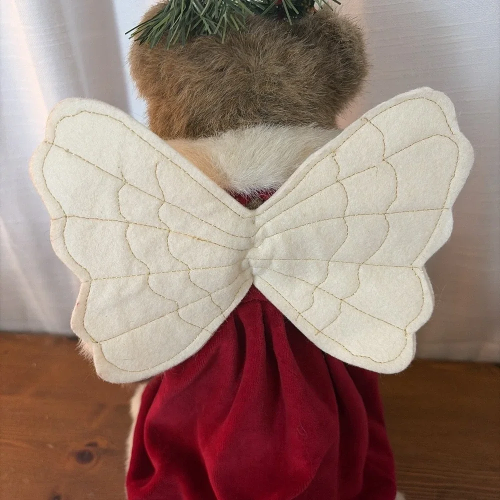 VTG BOYDS BEAR HOLLY BEARY‎ ANGEL CHRISTMAS TREE TOPPER-HOLIDAY-RUSTIC-COUNTRY
